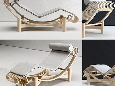 Modern Wooden Lounge Chair With Curved Frame And Comfortable Cushioned Seat 3d model
