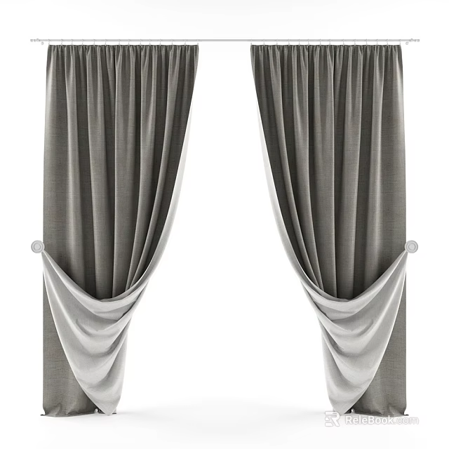 Modern Elegant Gray Curtains Featuring Soft Drapery Tiebacks And Layered Design 3d model