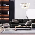 Modern Sofa Coffee Table Set With Throw Pillows Accent Chair And Chandelier