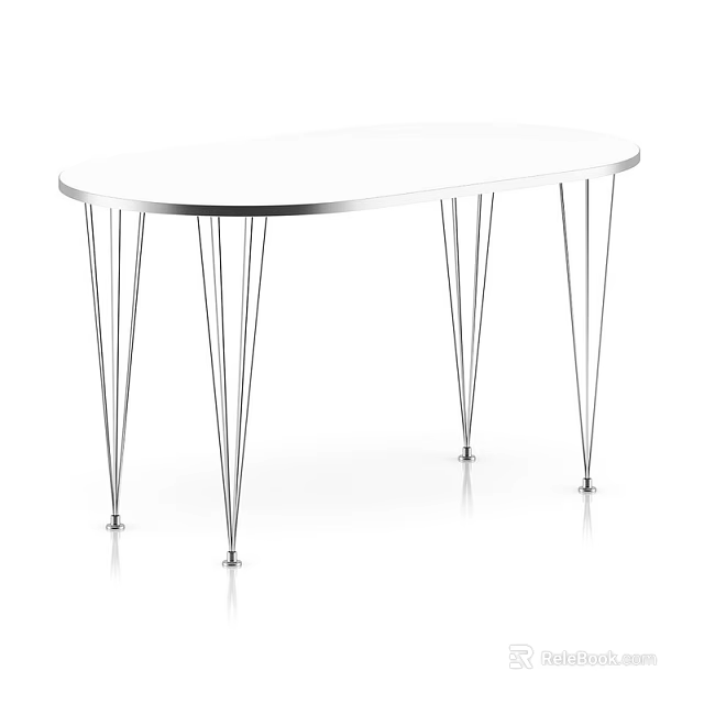 Modern Oval Table With White Top And Slim Metal Legs Design 3d model 