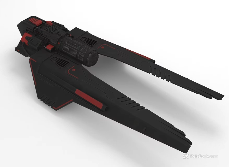 Futuristic Black Sci Fi 3D Spaceship Model With Red Accents And Sleek Design 3d model 