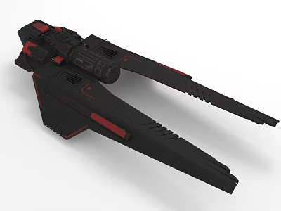 Futuristic Black Sci Fi 3D Spaceship Model With Red Accents And Sleek Design 3d model