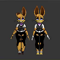 Two Cartoon Fox Characters With Big Ears Yellow Spots Vest Black Pants And White Gloves