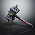 Heavy Duty Metal Hammer With Spiked Head And Red Decorative Handle