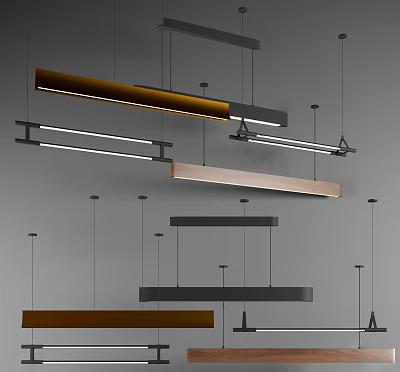 Modern Interior Design With Sleek Linear Pendant Lights In Brown White Black 3d model