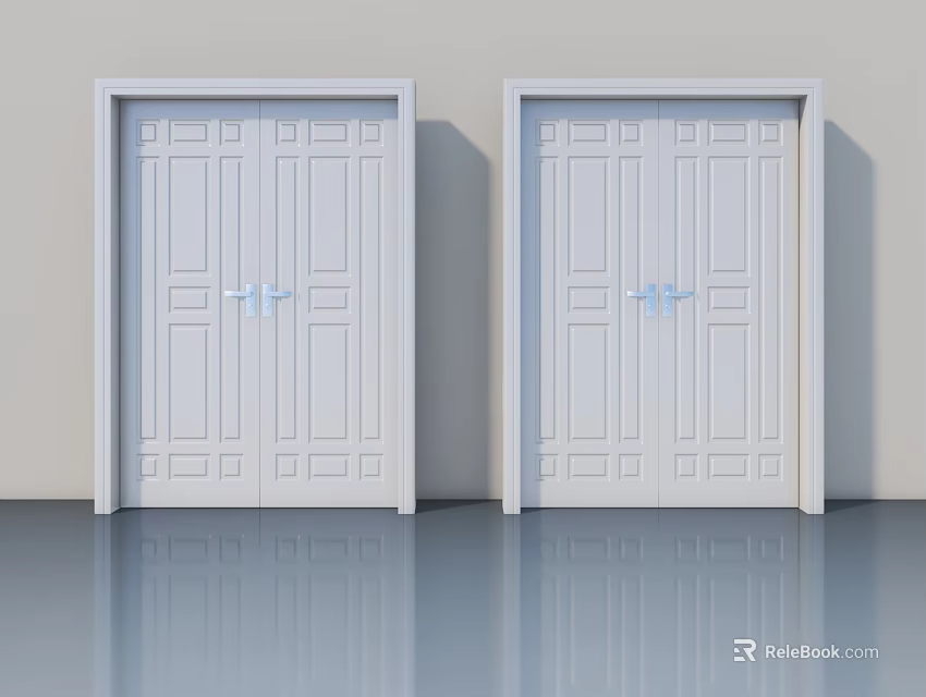 White Double Hinged Doors With Simple Panel Design For Home Interior 3d model