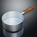 Silver Hammered Cooking Pan With Wooden Handle For Kitchen Use