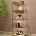 Silver And Wooden Frame Display Shelves With Multiple Tiers Books Decorative Items Green Plants
