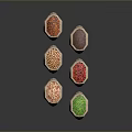 Several Burlap Sacks Filled with Assorted Colored Food Grains on Dark Reflective Surface