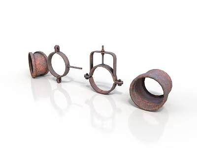 Rusty Metal Parts Collection With Circular Rings And Square Support Brackets 3d model