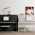 Black And White Pianos With Music Sheets And Wall Art In Decorative Interior Space