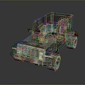 Green and Blue Open Top Off Road Vehicle with Large Tires Front Grille and Headlights