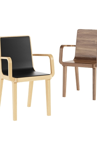 Solid wood dining chair with armrests 3d model