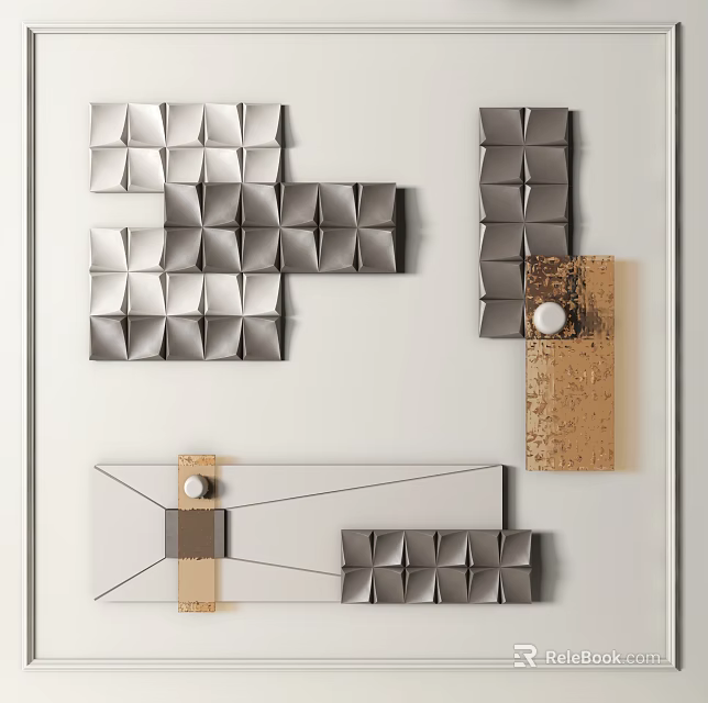 Modern 3D Geometric Wall Decor With Metallic Modules And Circular Accents 3d model