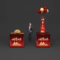 Red Inflatable City Light Model With Red Yellow Balloons And Exhibition Scene