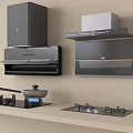 Modern Kitchen Appliances Including Wall Mounted Range Hoods And Gas Stoves 3d model