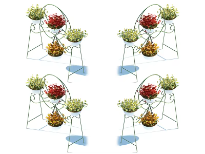 Outdoor Garden Flower Stands With Colorful Red Yellow Green Flowers And Metal Frame Design 3d model