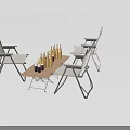 Outdoor Foldable White Chairs With Black Frame Wooden Table And Decorative Plants
