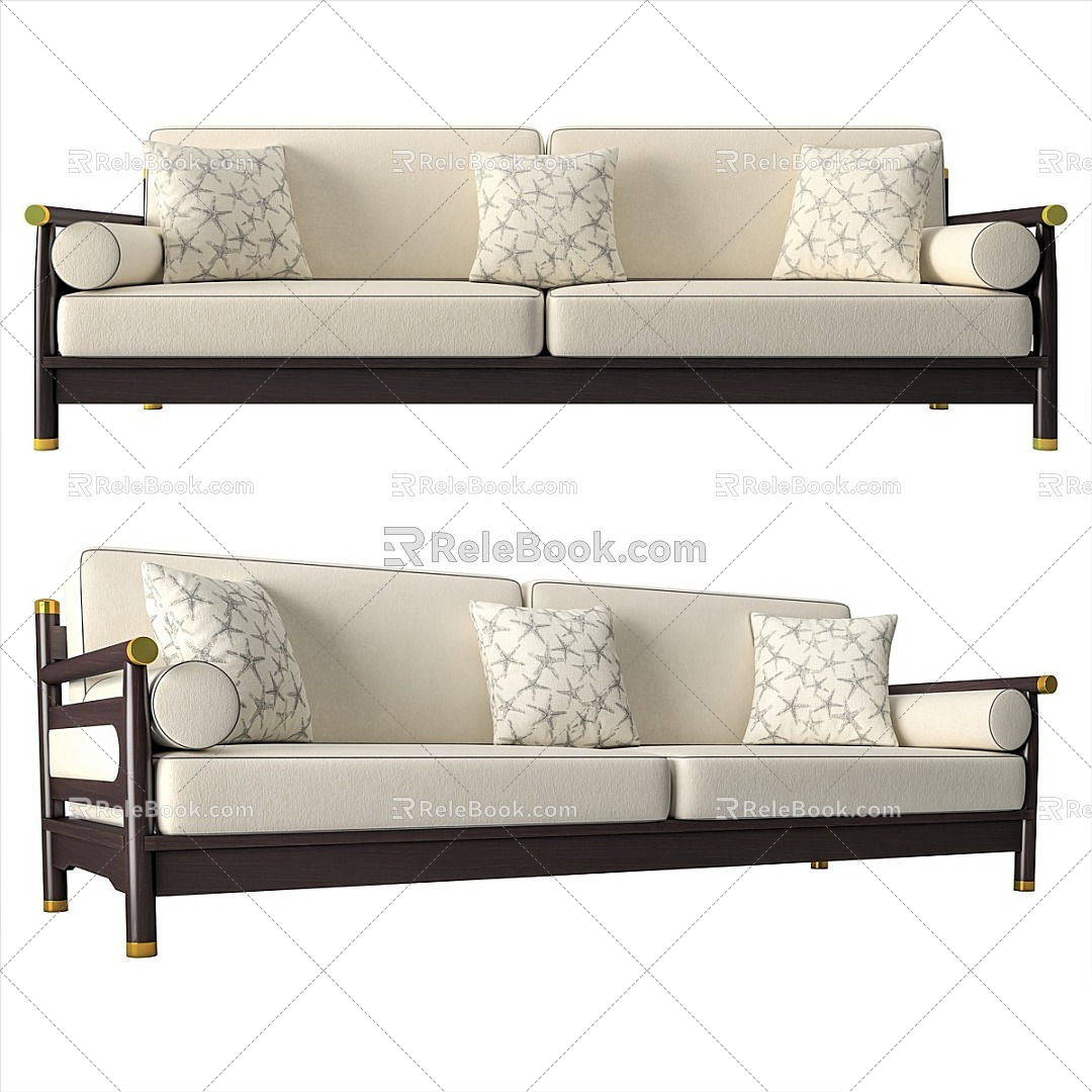 New Chinese-style double sofa sofa 3d model