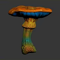 Vibrant Multicolored Plant Featuring Mushroom Shaped Cap and Colorful Stalk in Orange Yellow Green Tones