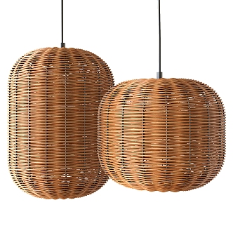 Rattan and metal ceiling lamps 3d model