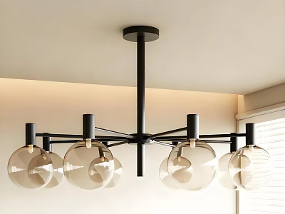 Modern Black Metal Chandelier with Transparent Glass Globe Shades in Contemporary Living Room Interior 3d model