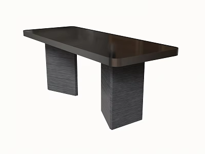 Modern Dining Table With Square Wooden Legs And Smooth Dark Surface 3d model