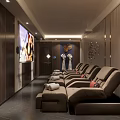 Cozy Modern Entertainment Lounge With Brown Recliners Wooden Walls And Large Screen TV
