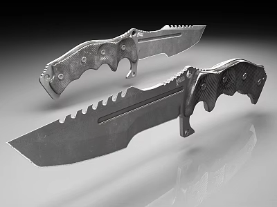 Tactical Knives With Serrated Blades And Metal Handles On Gray Background 3d model