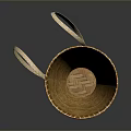 Indoor Plant in Conical Bamboo Basket with White Handles on Dark Background