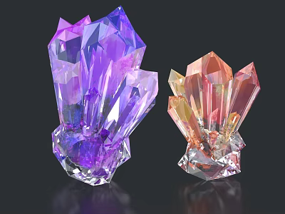 Vibrant Purple And Pink Crystal Clusters With Faceted Surfaces On Black Background 3d model