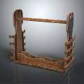 Wooden Decorative Rack With Multiple Hooks And Textured Brown Base For Storage 3d model