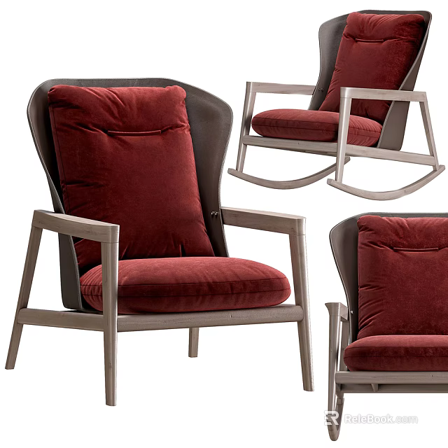 Red Velvet Single Sofa with Light Frame Modern Design and Rocking Chair Style 3d model 