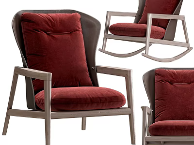 Red Velvet Single Sofa with Light Frame Modern Design and Rocking Chair Style 3d model