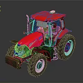 Red Tractor Agricultural Vehicle With Large Black Wheels Cabin Windshield And Beige Seats