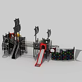 Pirate Ship Themed Playground With Slide Climbing Net And Mast Structures 3d model