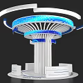 Modern Architectural Structure With Circular Blue Rings White Columns And Platform Base 3d model