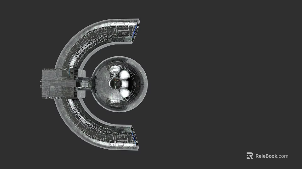 Futuristic Metallic Circular Structure With Central Sphere And Modern Design 3d model