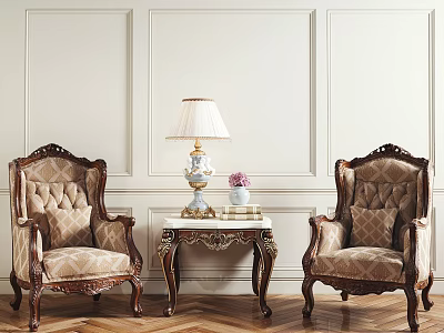Classic Leisure Sofa Set With Two Armchairs Central Decorative Table Lamp And Herringbone Wooden Floor 3d model