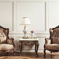 Classic Leisure Sofa Set With Two Armchairs Central Decorative Table Lamp And Herringbone Wooden Floor