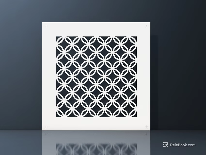 White Square Air Conditioner Vent with Circular Ring Grid Geometric Design on Black Background 3d model 