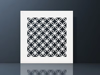 White Square Air Conditioner Vent with Circular Ring Grid Geometric Design on Black Background 3d model