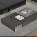 Modern Two Tone Coffee Table With Vase Green Plant Magazine Tray Cup And Plate