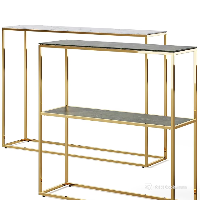 Elegant Modern Console Table with Gold Metal Frame and Marble Top Design 3d model