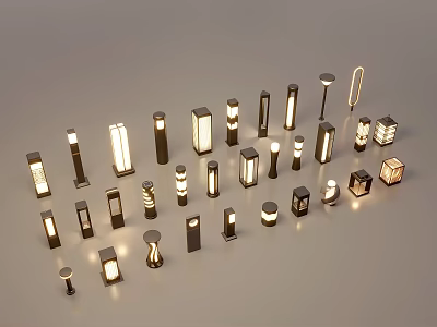 Various Modern Outdoor Lights With Different Designs For Garden And Patio Lighting 3d model