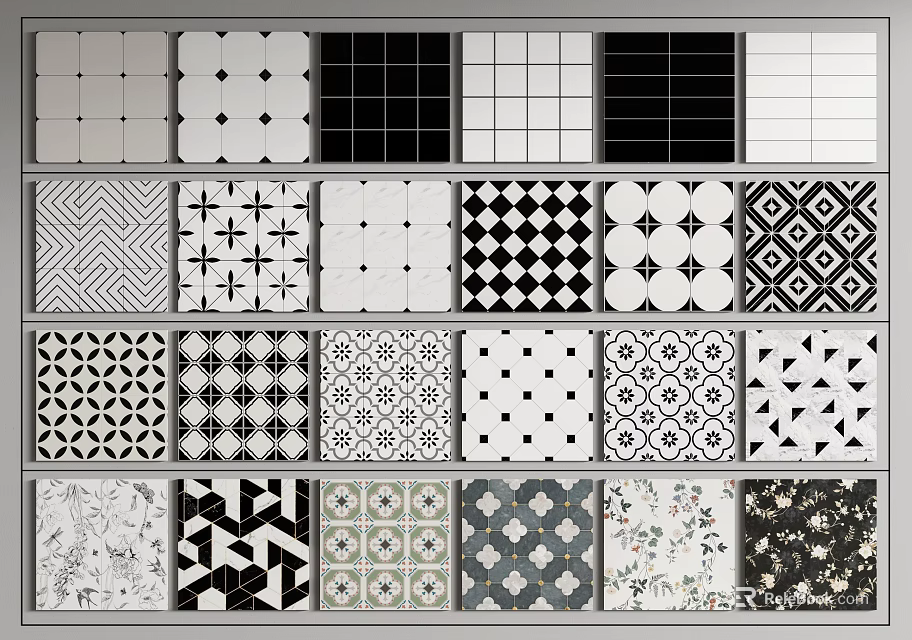 Stylish Floor Tiles With Different Decorative Patterns For Interior Design Ideas 3d model