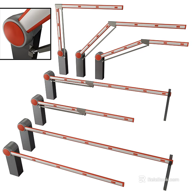 Public Facility Parking Barriers With Red White Stripes And Various Structural Designs 3d model 