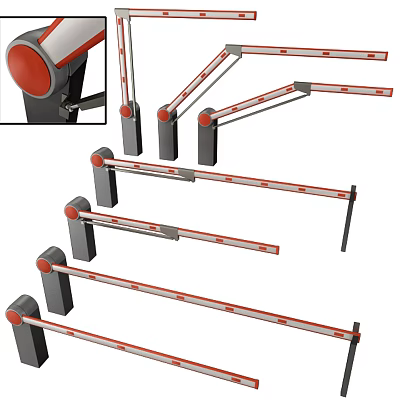 Public Facility Parking Barriers With Red White Stripes And Various Structural Designs 3d model