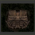Wooden Architectural Model With Two Story Frame And Arched Design On Green Base