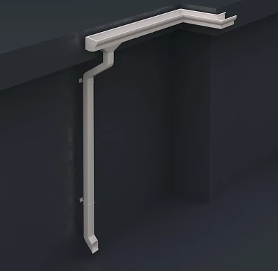 White Vertical Plumbing Pipe Installed On Dark Wall Corner Structure 3d model